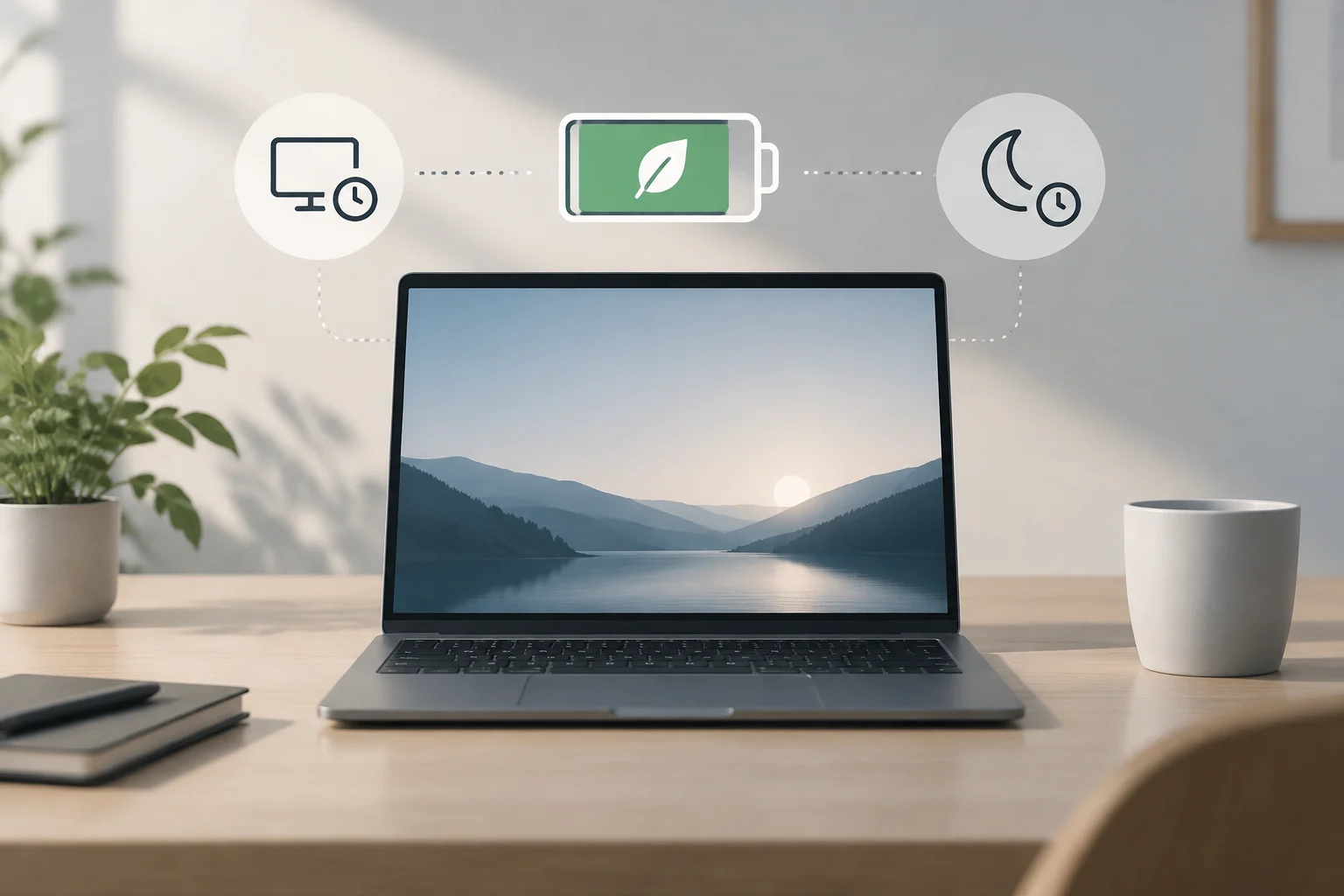 Gestión de la pantalla y las notificaciones La pantalla es uno de los componentes que más consume energía en un portátil. En **Configuración > Sistema > Energía y batería > Pantall...