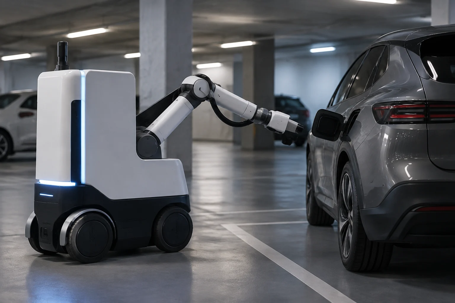 Compatibilidad: coches, conectores y operación Que un robot llegue físicamente al vehículo no garantiza que pueda cargarlo. El fabricante u operador tendría que publicar qué conect...