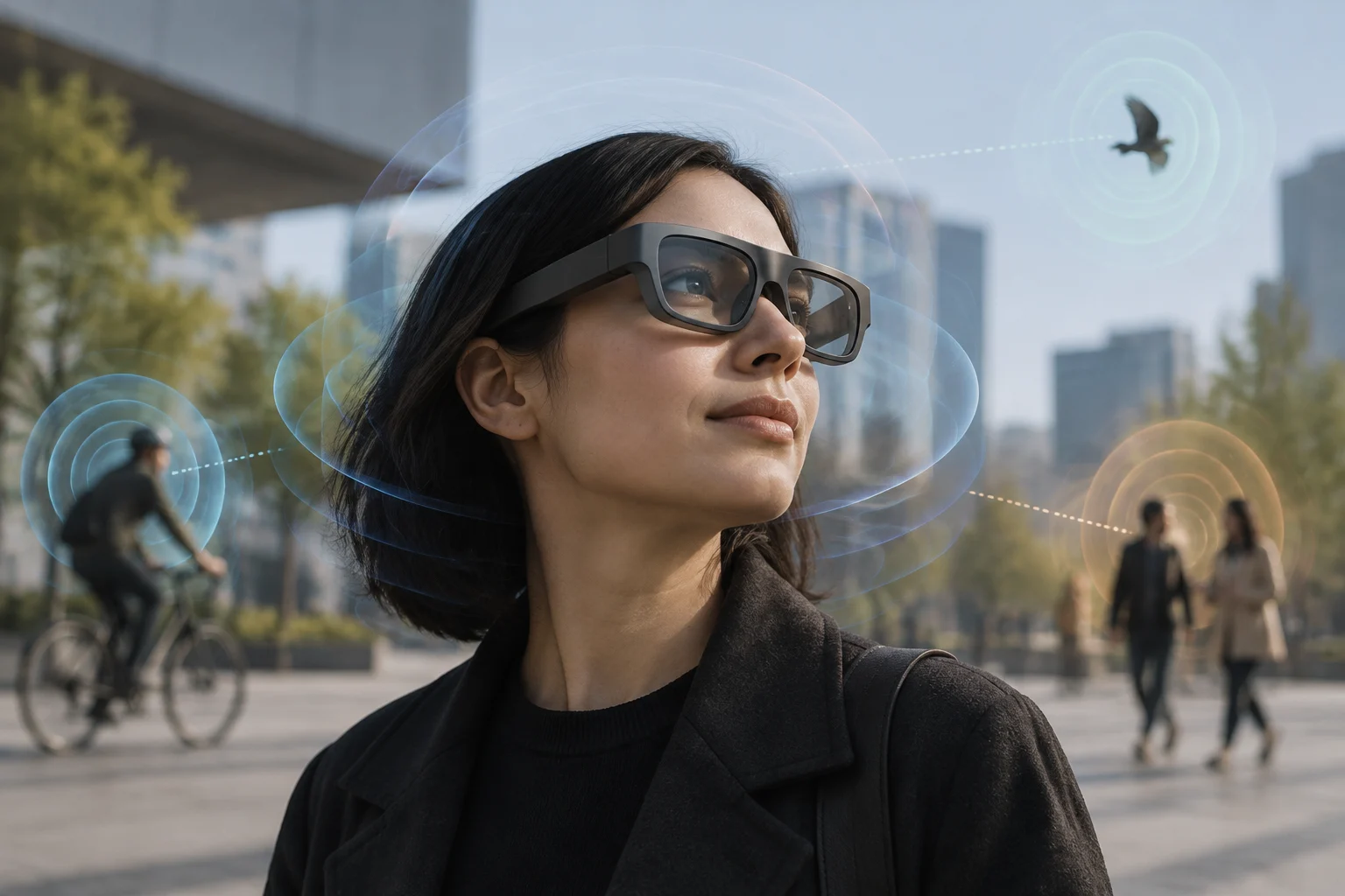 Experiencia de usuario y audio espacial SPECS incorpora **audio 3D** que se adapta al entorno físico. El micrófono estéreo captura la posición del usuario y las fuentes sonoras ext...